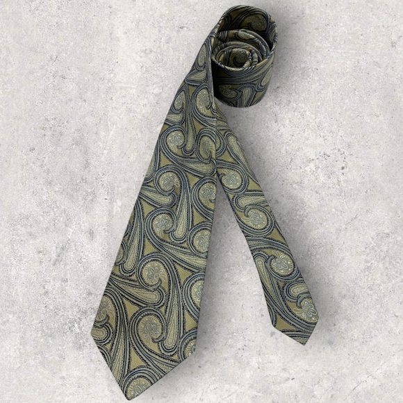 SERICA XL Gold/Blue/Silver Paisley Silk LUXURY Tie HANDMADE ITALY - Picture 1 of 6